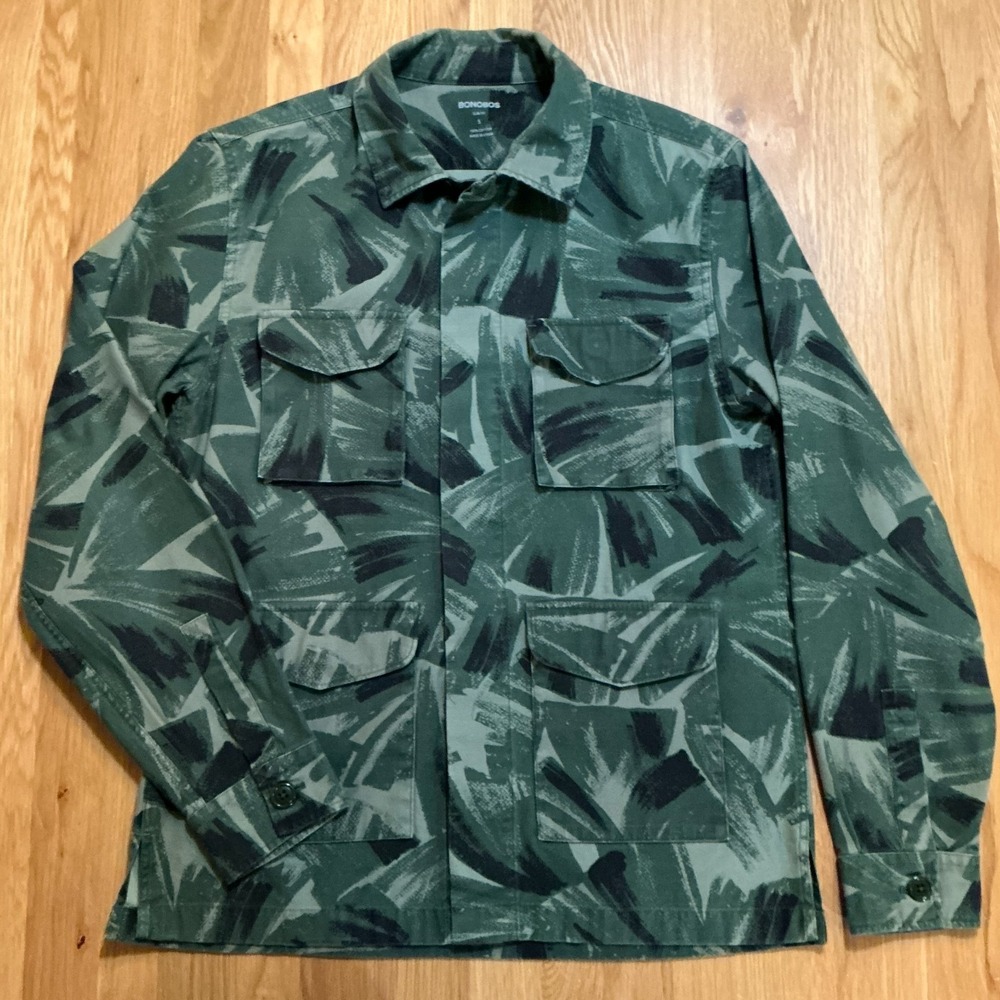 Bonobos Field Jacket Mens Small Olive Camo Twill Chore Coat 4 Pocket Slim Fit